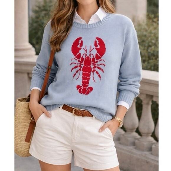 Mighty Fine Sweaters - Mighty Fine Blue Lobster Sweater Sz S, M, L, Crewneck Coastal Cotton Blend NWT